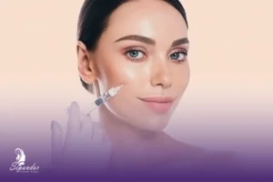 عکس از صورت خانمی که پزشک در حال تزریق فیلر به آن برای کانتورینگ صورت با فیلر است