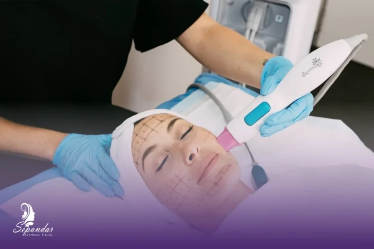 خانمی که در حال انجام آر اف ترماژ برای جوانسازی است